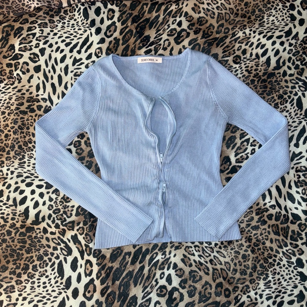 Sky Blue Ribbed Sweater - Picture 2 of 3